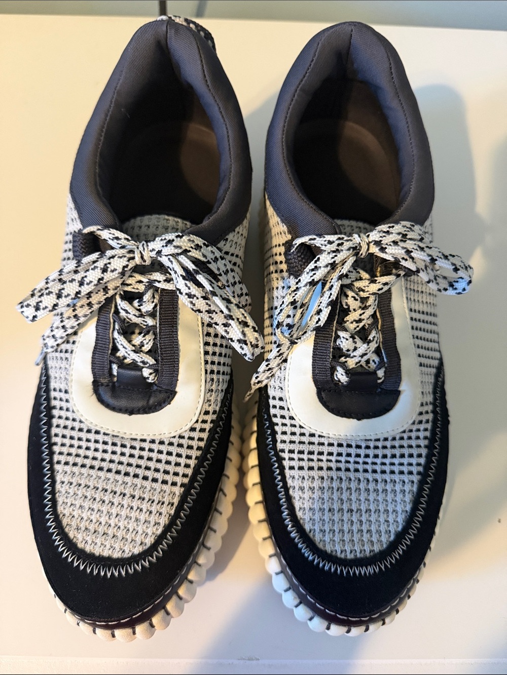 Chelsea & Violet White and Black Knit Lace-Up Athletic Sneakers
